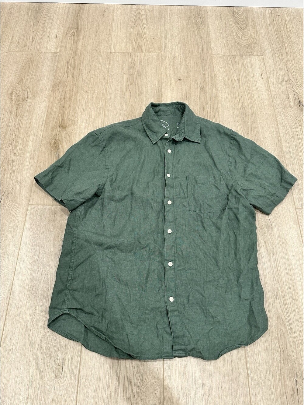 Alex Crane Men's L Sage Green 100% Linen Short Sleeve Button Up Shirt